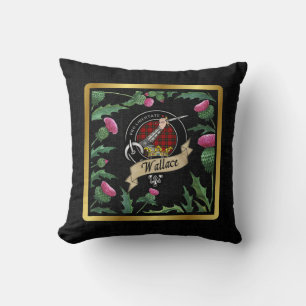 Wallace Clan Badge & Tartan Thistle Throw Pillows
