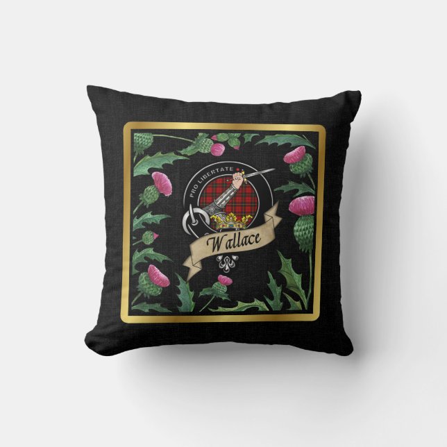 Wallace Clan Badge & Tartan Thistle Throw Pillows (Front)