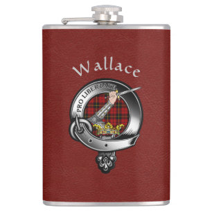 Wallace Clan Badge w/Red Faux Leather Flask