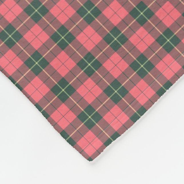 Wallace Clan Pink and Green Reproduction Tartan Fleece Blanket (Corner)