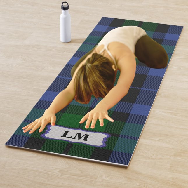 Wallace Tartan Blue Green Plaid Monogram Initials Yoga Mat (Creator Uploaded)