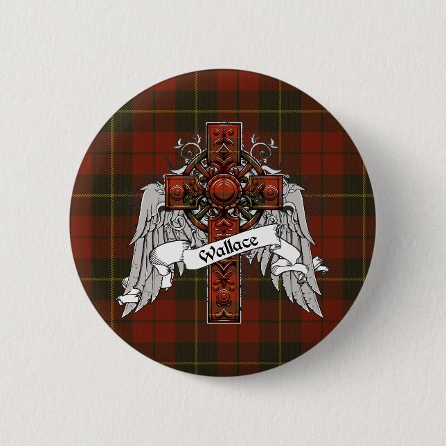 Wallace Tartan Cross 6 Cm Round Badge (Front)