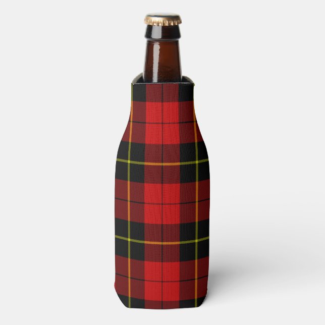 Wallace tartan red black plaid bottle cooler (Bottle Front)