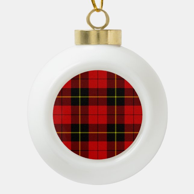 Wallace tartan red black plaid ceramic ball christmas ornament (Front)