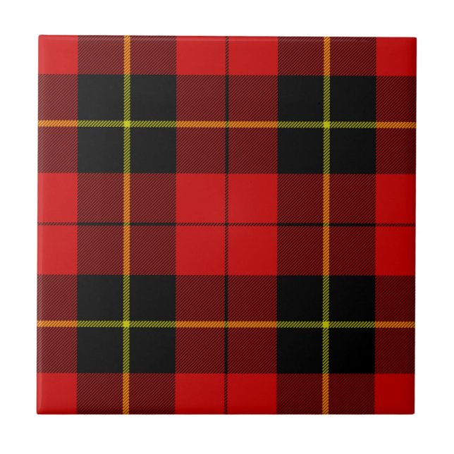 Wallace tartan red black plaid ceramic tile (Front)