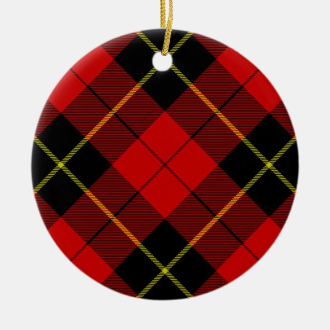 Wallace tartan red black plaid ceramic tree decoration (Front)