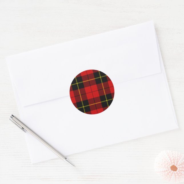 Wallace tartan red black plaid classic round sticker (Envelope)