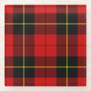 Wallace tartan red black plaid glass coaster