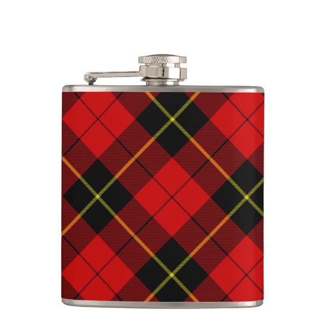 Wallace tartan red black plaid hip flask (Front)