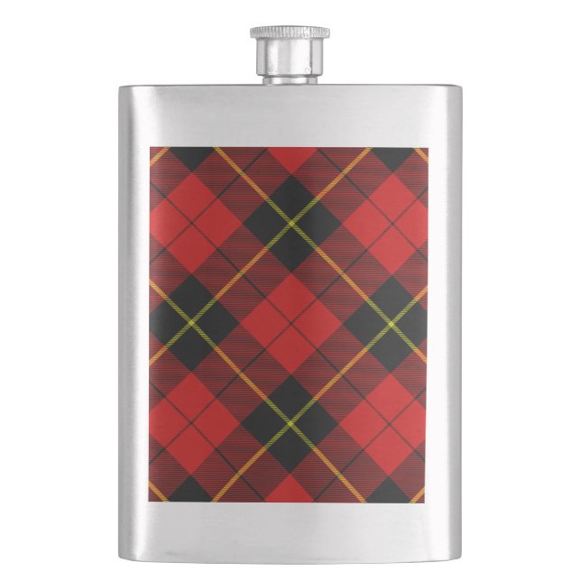 Wallace tartan red black plaid hip flask (Front)