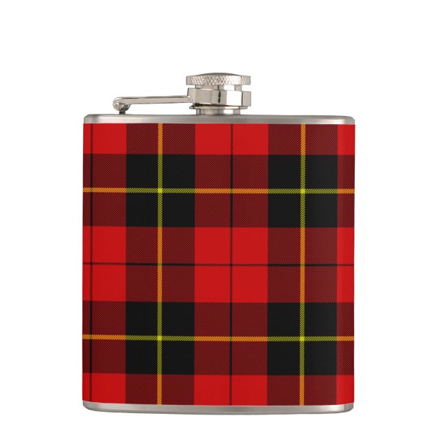 Wallace tartan red black plaid hip flask (Front)