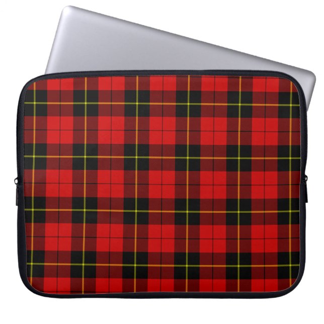 Wallace tartan red black plaid laptop sleeve (Front)