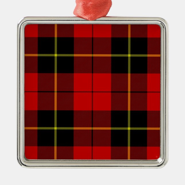 Wallace tartan red black plaid metal ornament (Front)