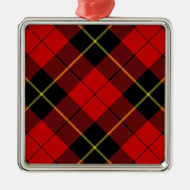 Wallace tartan red black plaid metal tree decoration (Front)