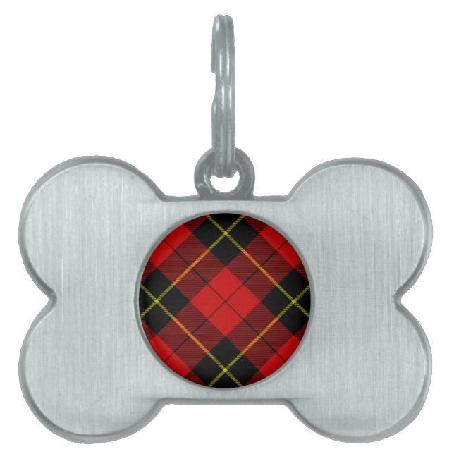 Wallace tartan red black plaid pet name tag (Front)