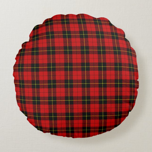 Wallace tartan red black plaid round cushion (Front)
