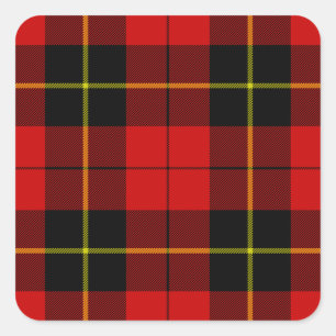 Wallace tartan red black plaid square sticker