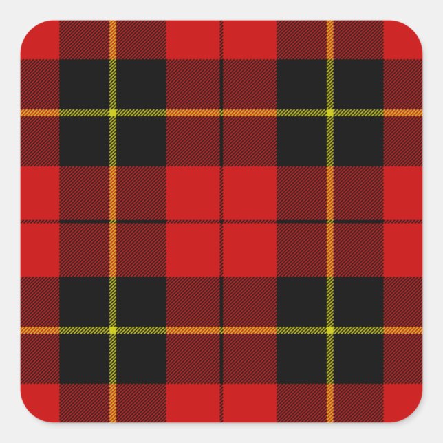 Wallace tartan red black plaid square sticker (Front)