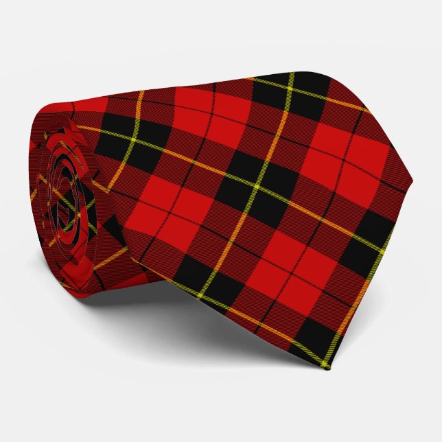 Wallace tartan red black plaid tie (Rolled)