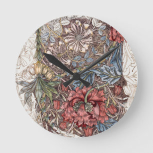 WALLCLOCK : WILLIAM MORRIS :  HONEYSUCKLE + TULIP