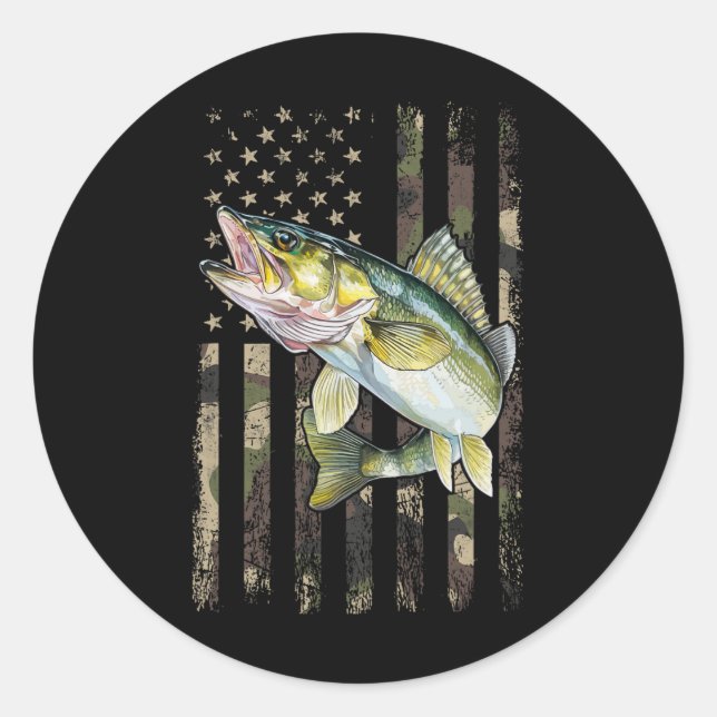 Walleye Camo American Flag  Classic Round Sticker (Front)