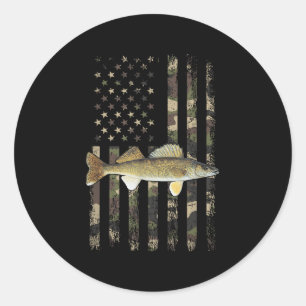 Walleye Camo American Flag, Fishing Walleye Classic Round Sticker