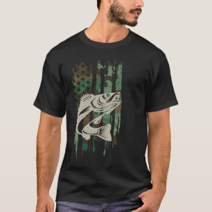 Walleye Camouflage US American Flag Fishing Gif T-Shirt