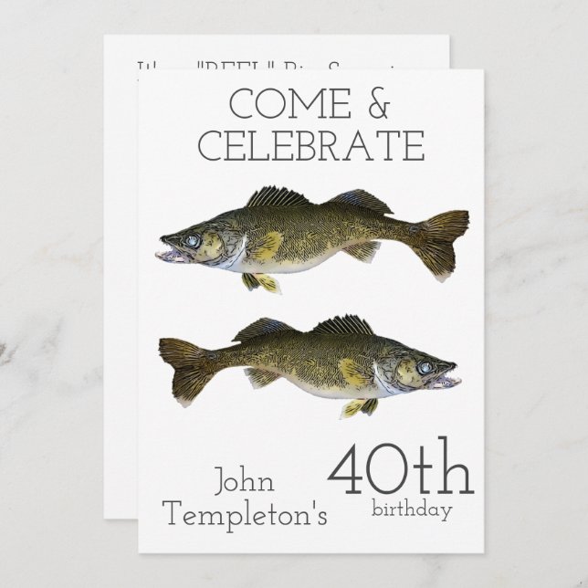 Walleye Fishing Adult Men's Birthday Sports 40th Invitation (Front/Back)