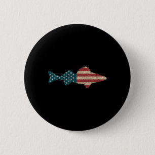 Walleye Fishing American Flag Sauger Angling 6 Cm Round Badge