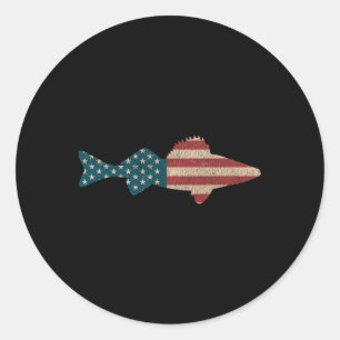 Walleye Fishing American Flag Sauger Angling  Classic Round Sticker