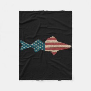 Walleye Fishing American Flag Sauger Angling Fleece Blanket