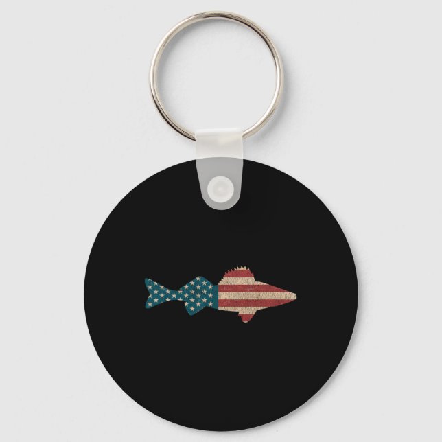 Walleye Fishing American Flag Sauger Angling  Key Ring (Front)