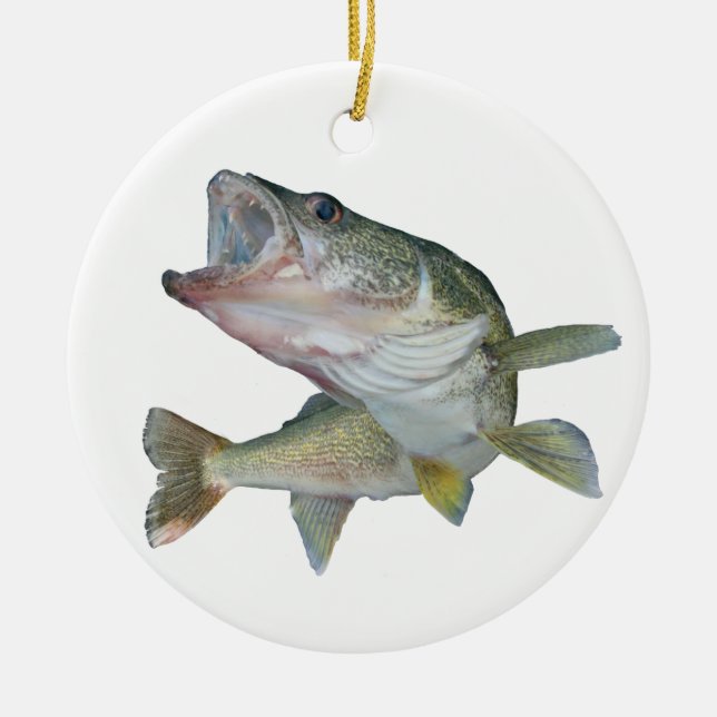 Walleye fishing ceramic ornament (Front)