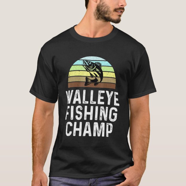 Walleye Fishing Champ Fisherman Sunset Lake Fish T-Shirt (Front)
