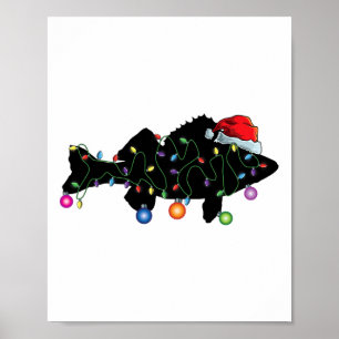 Walleye Fishing Funny Christmas Lights Fish Santa Poster