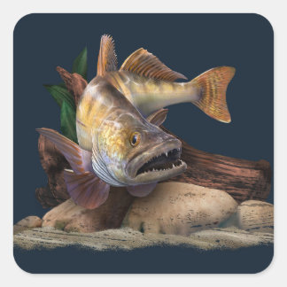 Walleye Fishing Illustration, Walleye Fisherman  Square Sticker