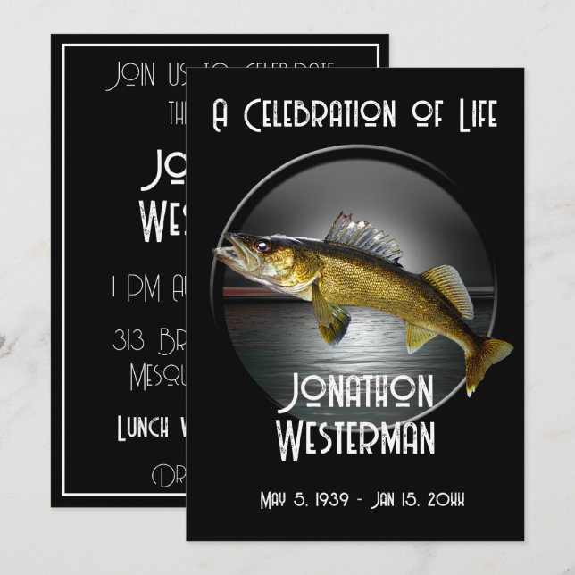Walleye Pike Fishing Celebration of Life Invitation (Front/Back)