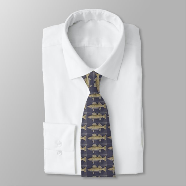 Walleye Pike on Navy Blue Tie (Tied)