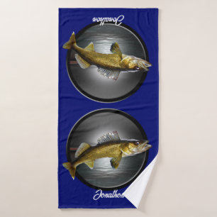 Walleye Pikes on Deep Blue Background Bath Towel Set