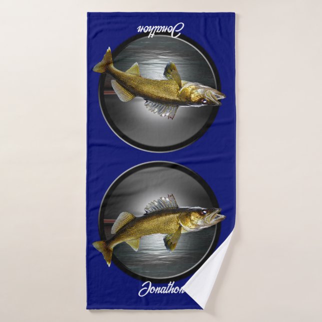 Walleye Pikes on Deep Blue Background Bath Towel Set (Bath Towel)