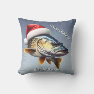 Walleye Wearing a Santa Hat Christmas Cushion