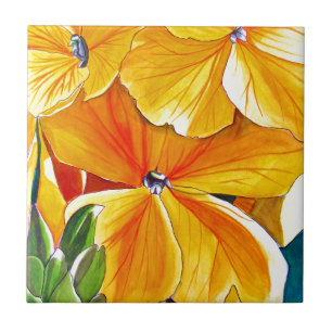 Wallflower original watercolour floral art ceramic tile