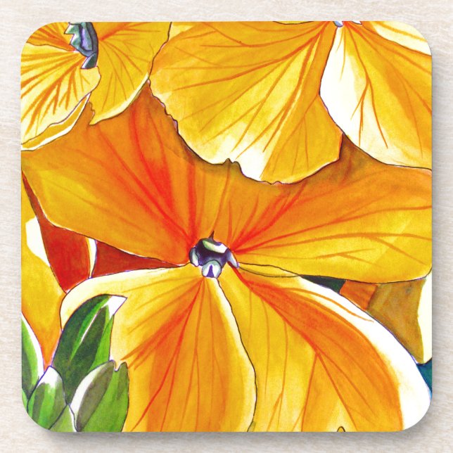 Wallflower original watercolour floral art coaster (Front)