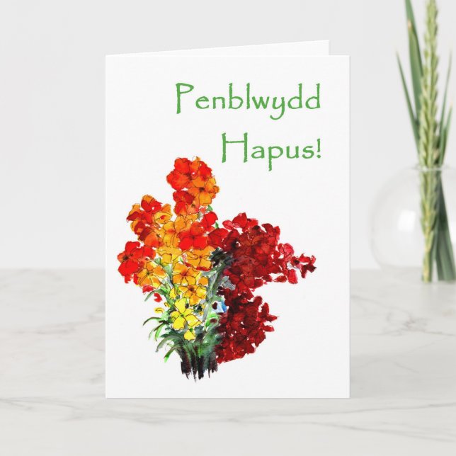 Wallflowers Birthday Card - Welsh Greeting (Front)