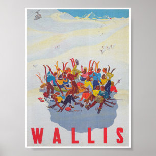 Wallis Switzerland Vintage Ski Travel Poster
