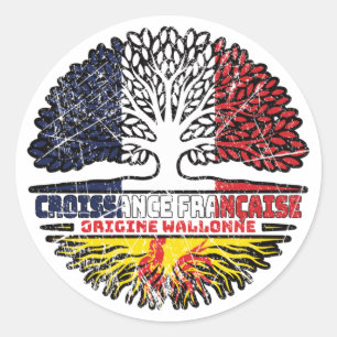 Wallonia Walloon French France Tree Roots Flag Classic Round Sticker