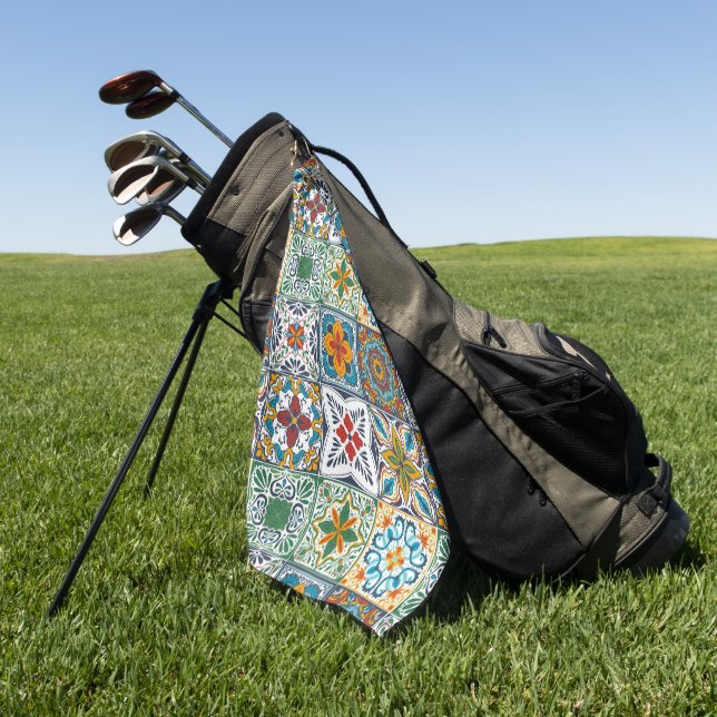 Wallpaper Backsplashes/Talavera inspired tiles Golf Towel (Green)