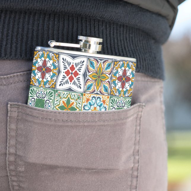 Wallpaper Backsplashes/Talavera inspired tiles Hip Flask (In Situ)