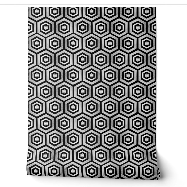 Wallpaper Black White Hexagon Geometric Pattern (Unrolling)