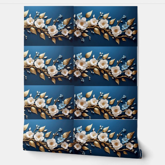 Wallpaper Blue Flower Design (Unrolling)
